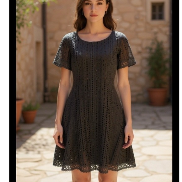 Sundance Eyelet Midi Dress Womens Size 8 Slate Gray Fairycore Whimsy Goth Cotton - Picture 14 of 14